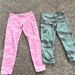 2 pairs Kids Camouflage Leggings - Pink and Green